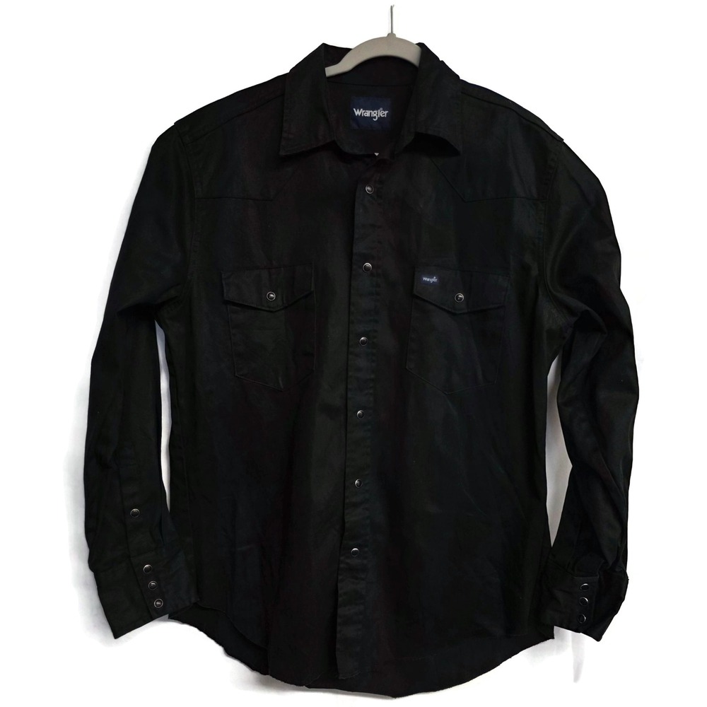 Wrangler Mens Black Western Snap Front Long Sleeve Shirt Cotton Twill Large